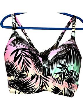 Torrid Tropical Palm Print Sports Bra With Crisscross Back And Removable Padding
